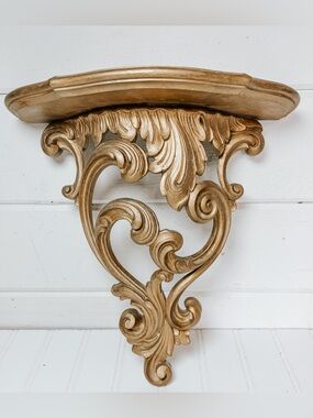 Vintage Gold Ornate Wall Shelf | Victorian Hollywood Regency